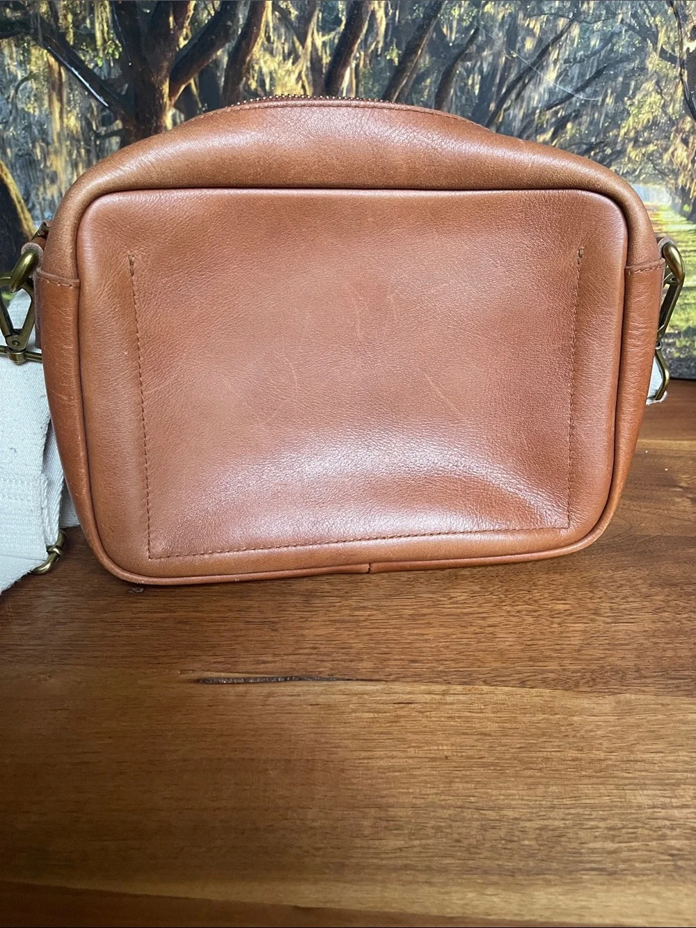 Madewell cow Leather Messenger Bag with canvas Adjustable Strap
